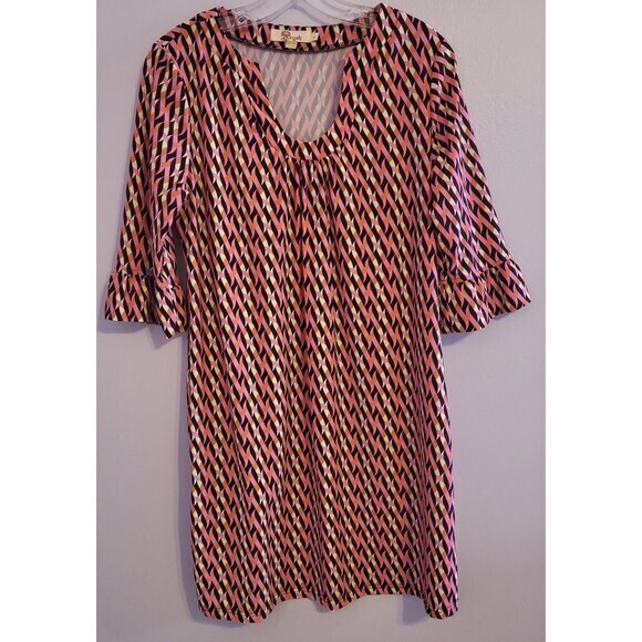 Aryeh Womens Tunic Dress V Neck Pink Geometric Print‎ Multicolor Size Large - Picture 14 of 14